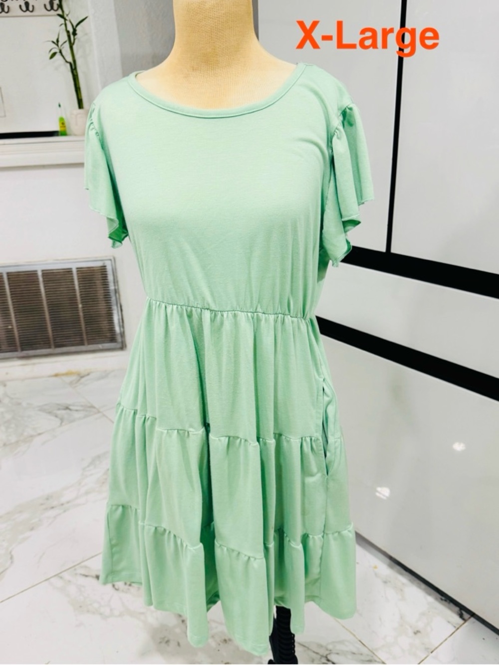 Tiered Flutter Sleeve Dress - Mint Green